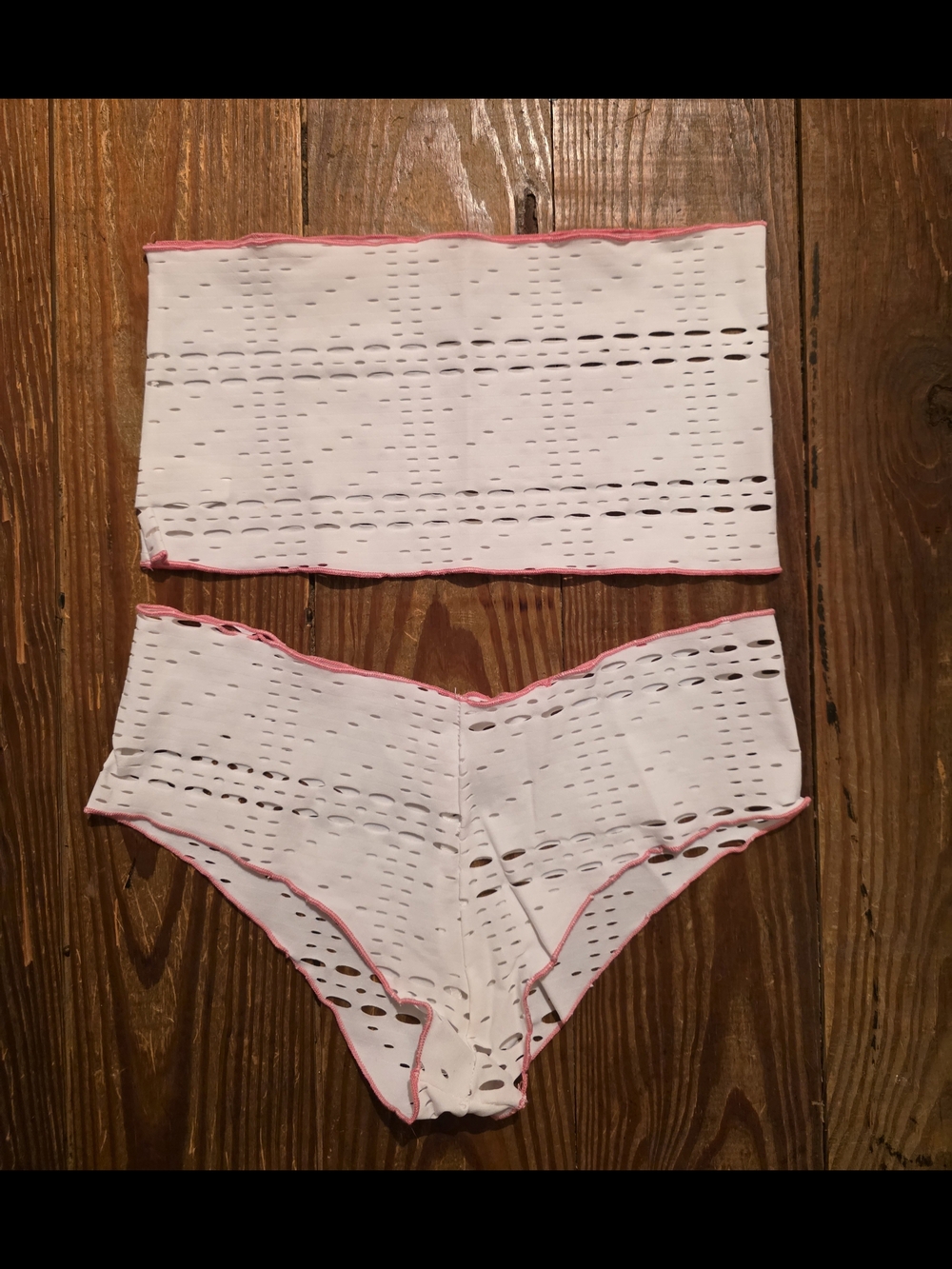 Foreplay Catalogue Two Piece Pink/White Tube Top Lingerie Set